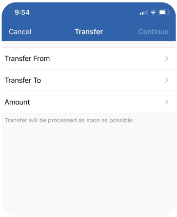 FNBCT App Screen Two - Transfers